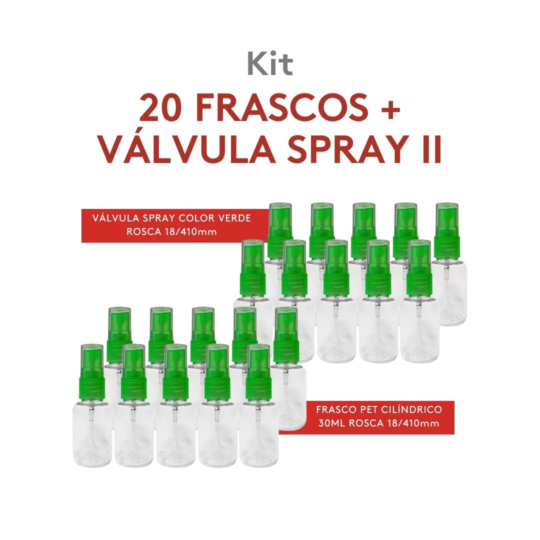 Kit Frasco Cilíndrico 30ml C/ Válvula Spray Verde