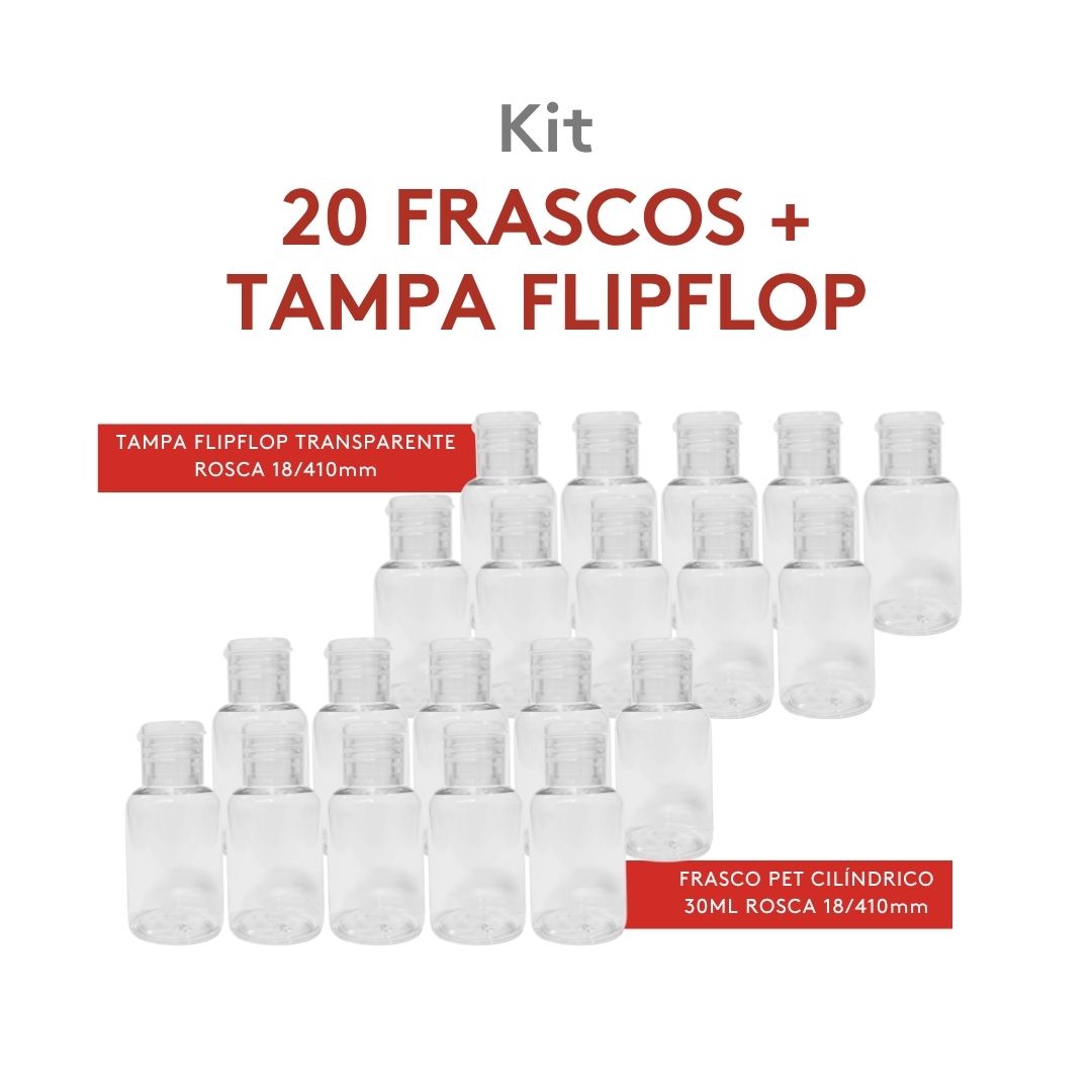 Kit Frasco Cilíndrico 30ml C/ Flip Top Transp