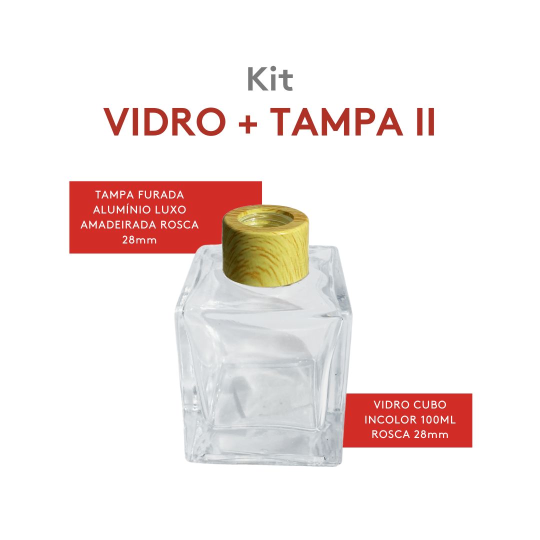 Kit Vidro Cubo 100ml C/ Tampa Furada Amadeira