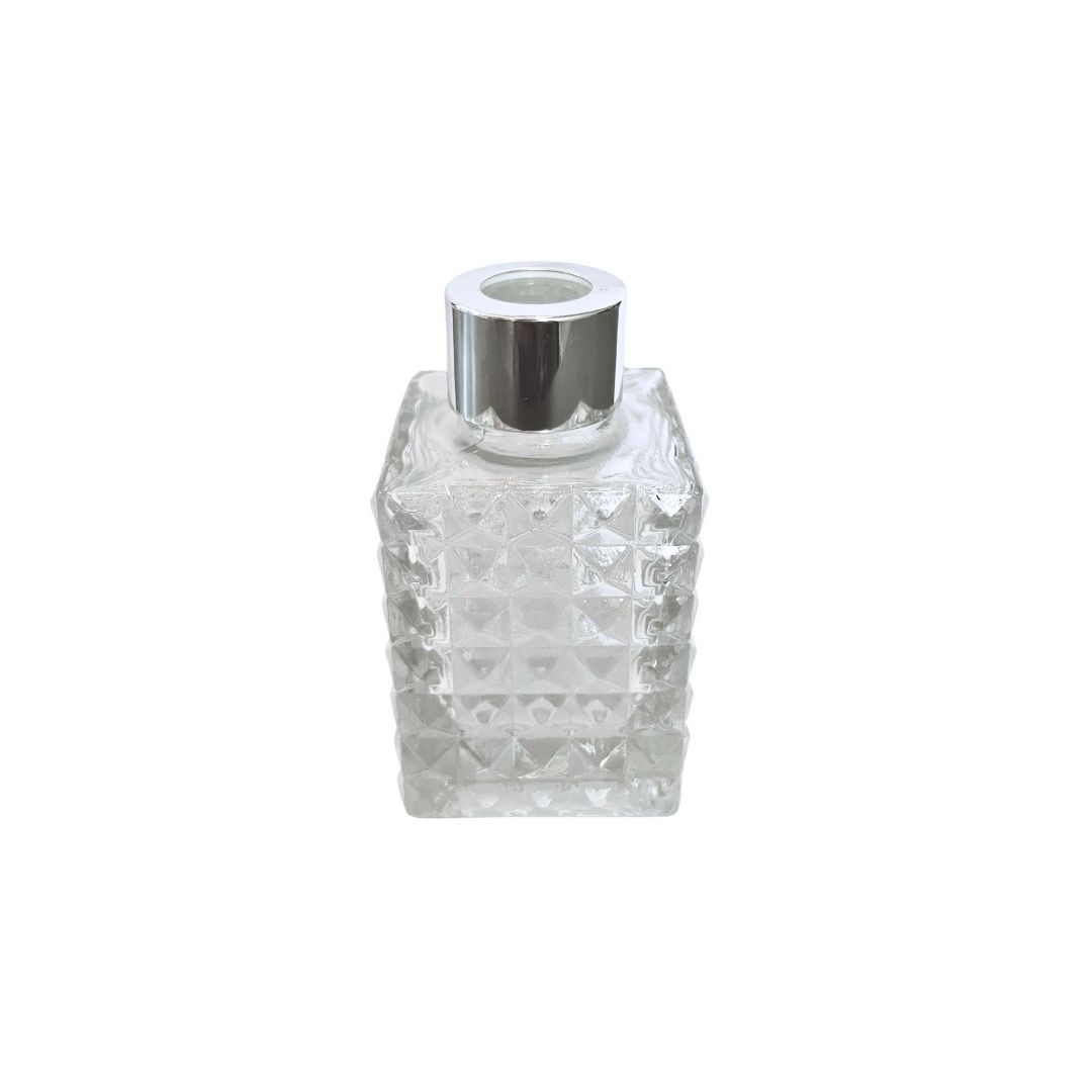 Vidro Quadrado Canelado 70ml Com Tampa Prata