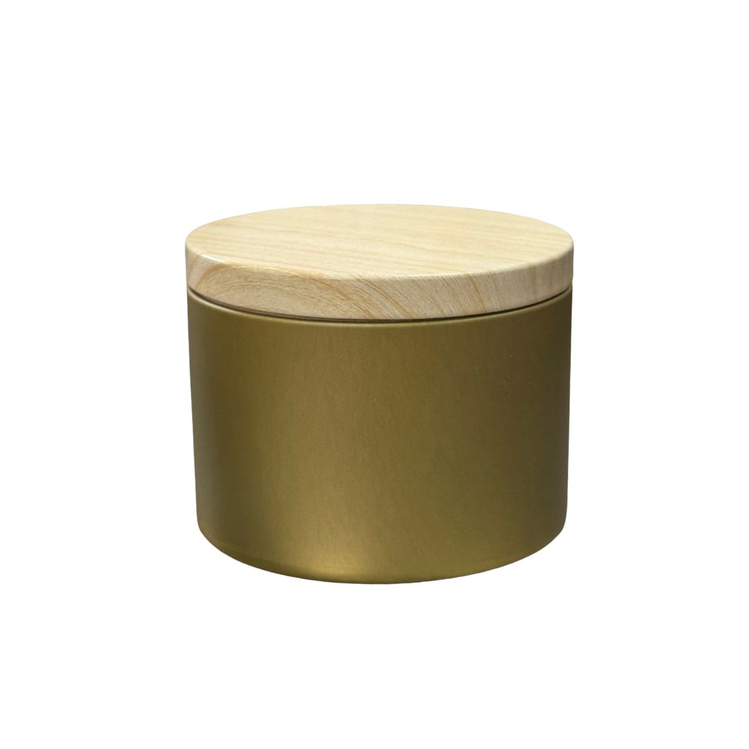 Pote Alumínio Reto Ouro 250ml Com Tp Pintura Madeira