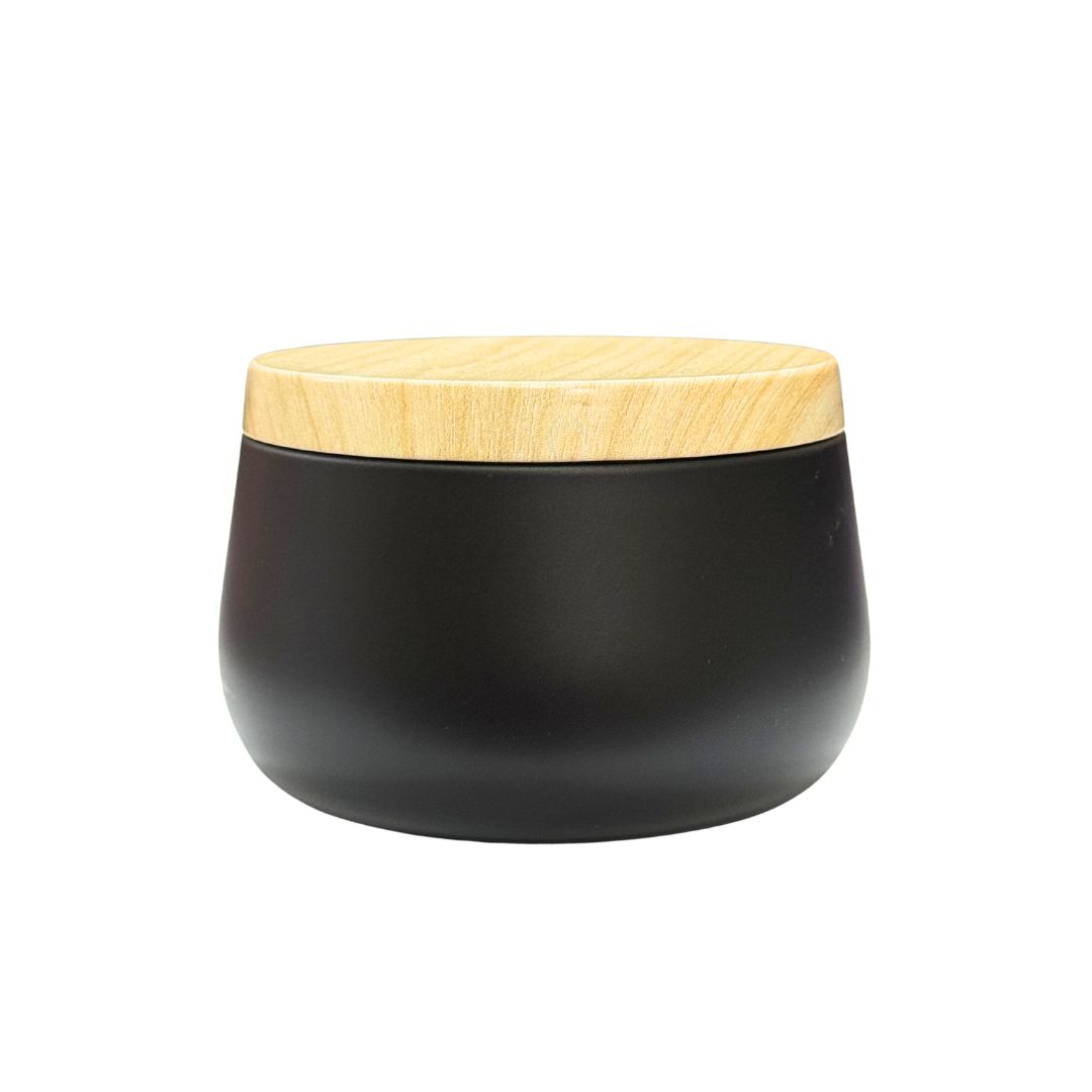 Pote Alumínio Redondo Preto 250ml Com Tp Pintura Madeira