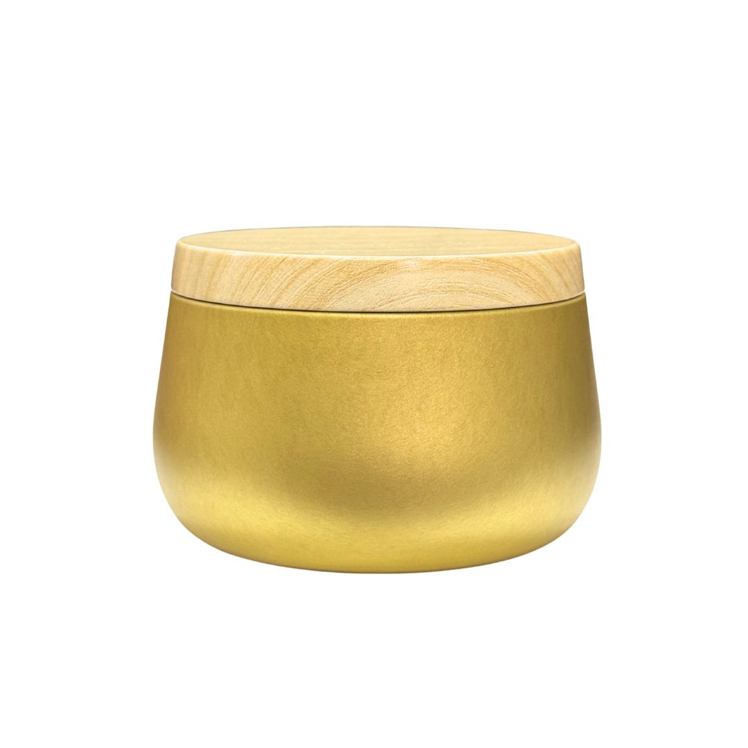 Pote Alumínio Redondo Ouro 250ml Com Tp Pintura Madeira