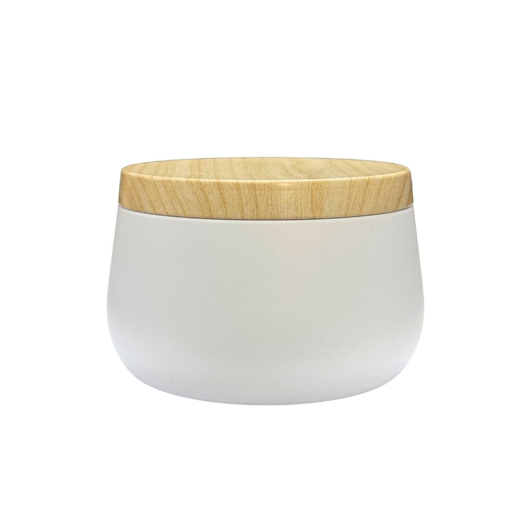 Pote Alumínio Redondo Branco 250ml Com Tp Pintura Madeira