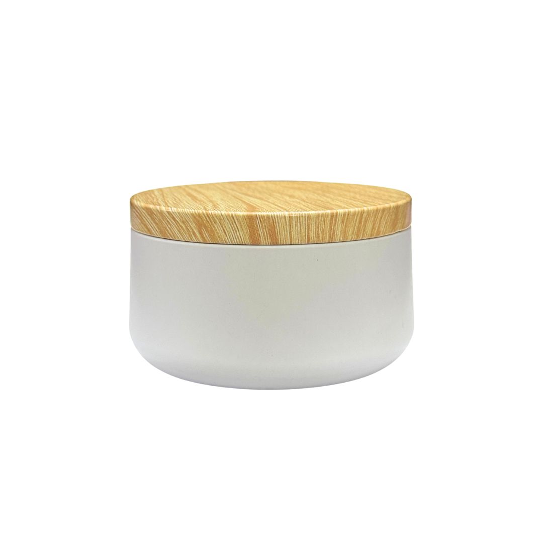 Pote Alumínio Redondo Branco 200ml Com Tp Pintura Madeira